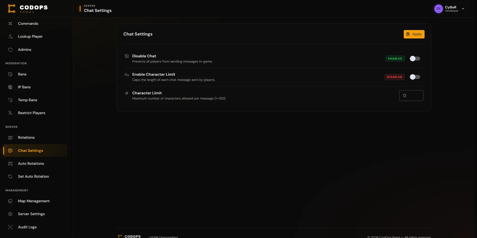 Chat Settings