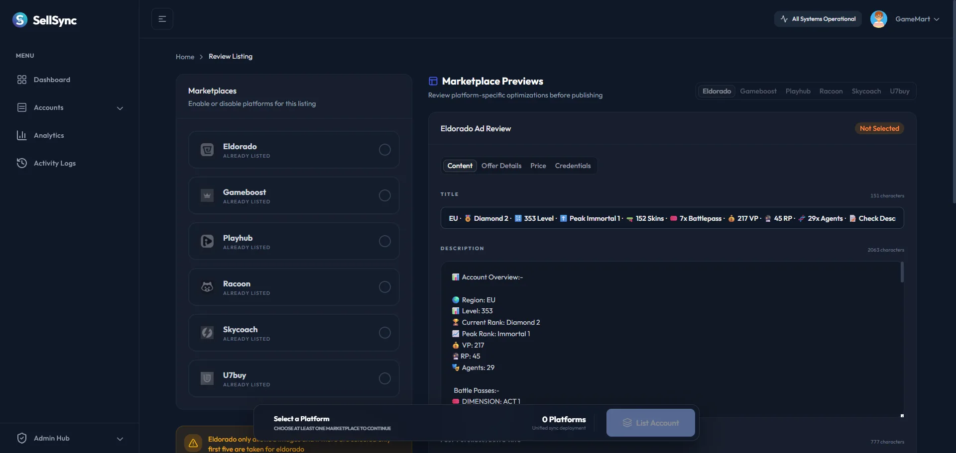 Account Listing